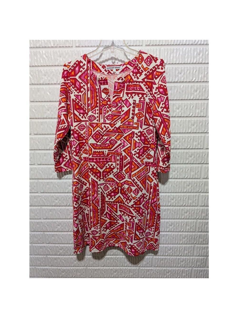Barbara Gerwit Colorful Red White Orange Patterned Dress - Size L